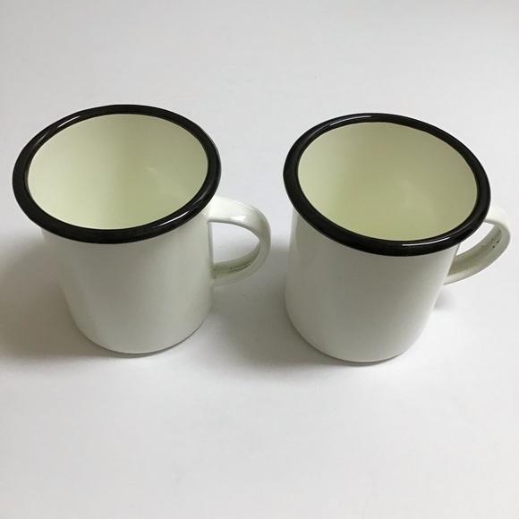 Hearth & Hand Enamelware PAIR Metal Mugs White Black Rim Farmhouse Camping RV - Picture 9 of 11